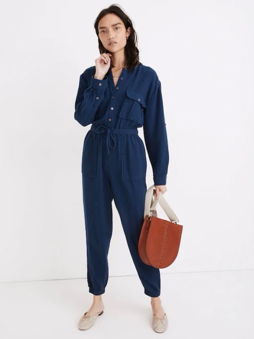 NWT Madewell Lightspun Tapered Leg Coastal Blue Gauze Cotton‎ Jumpsuit
